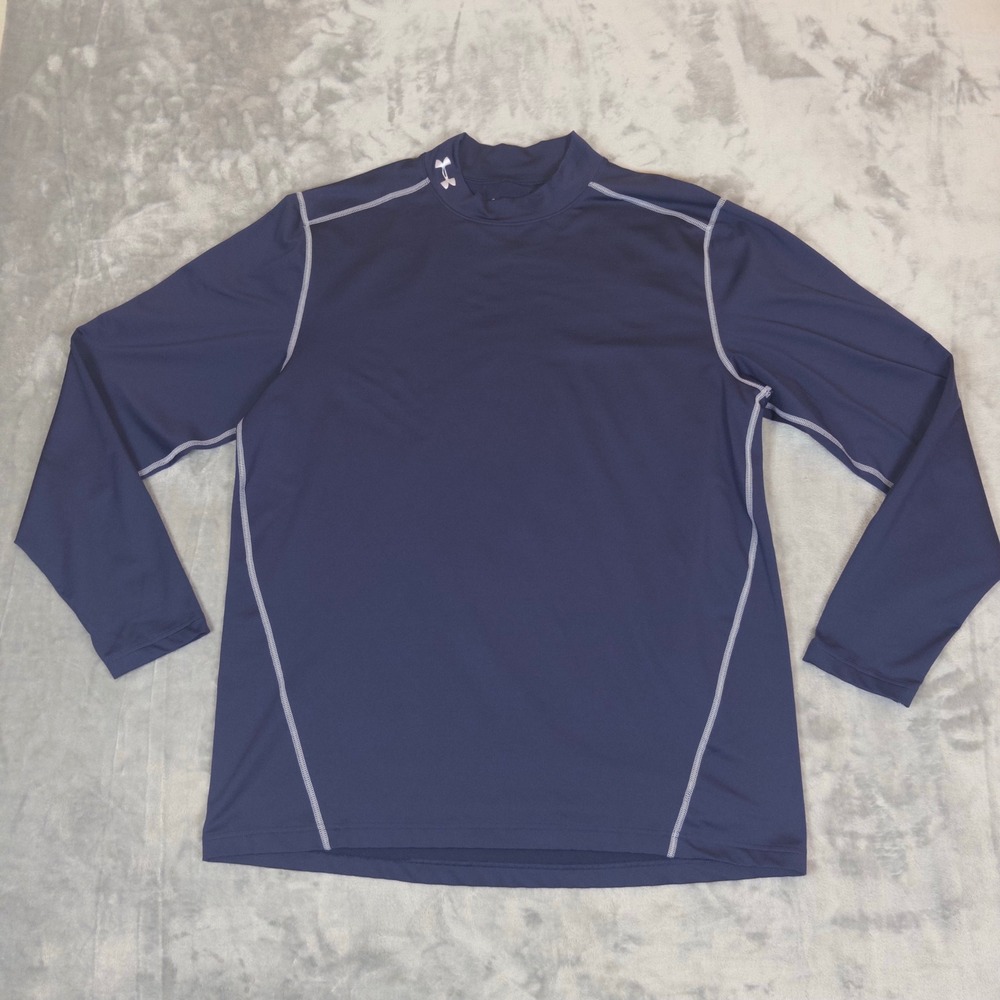 Under Armour ColdGear Shirt Mens 2XL Navy Blue Fitted Mock Neck Long Sleeve Base